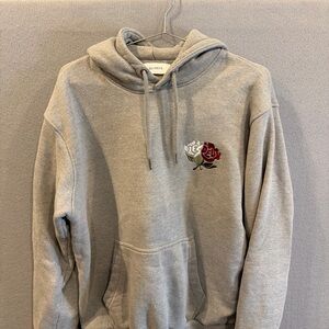 Classic Gray Hoodie with Embroidered Rose
